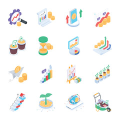 Pack of Financial Analysis Isometric Icons 

