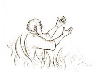 Pencil drawing. Bible story. The rich man in hell