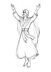 Jesus ascends to heaven. Pencil drawing