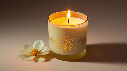 burning candle candlelight romantic decoration flower - by generative ai