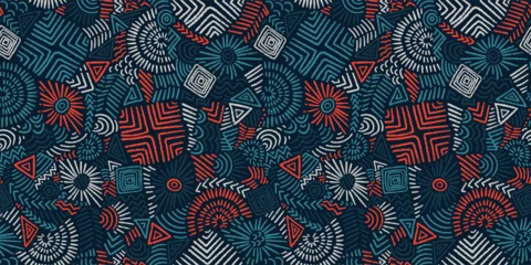 Tuinposter Hand drawn abstract seamless pattern, ethnic background, simple style - great for textiles, banners, wallpapers, wrapping - vector design © TALVA