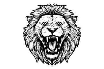 Lion growl head portrait sketch hand drawn engraving style vector illustration