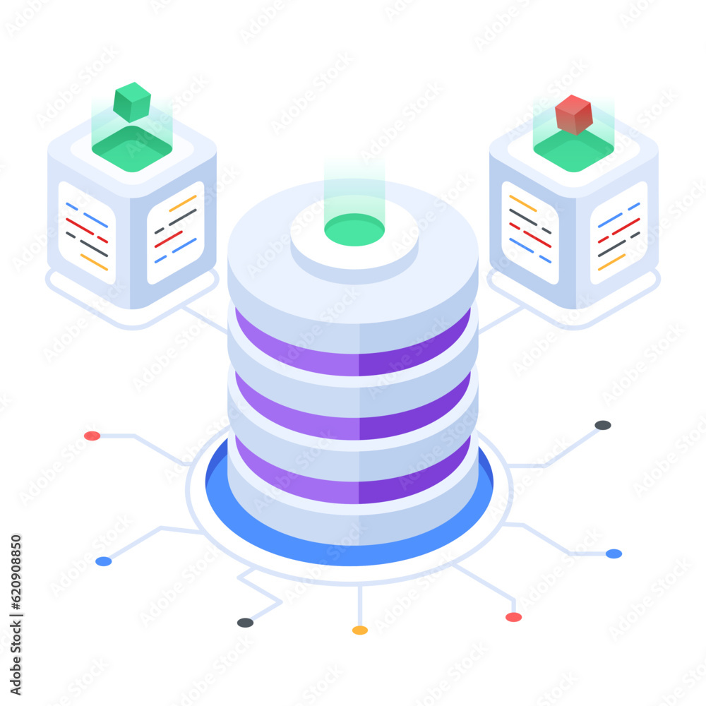 Wall mural set of database management isometric icons