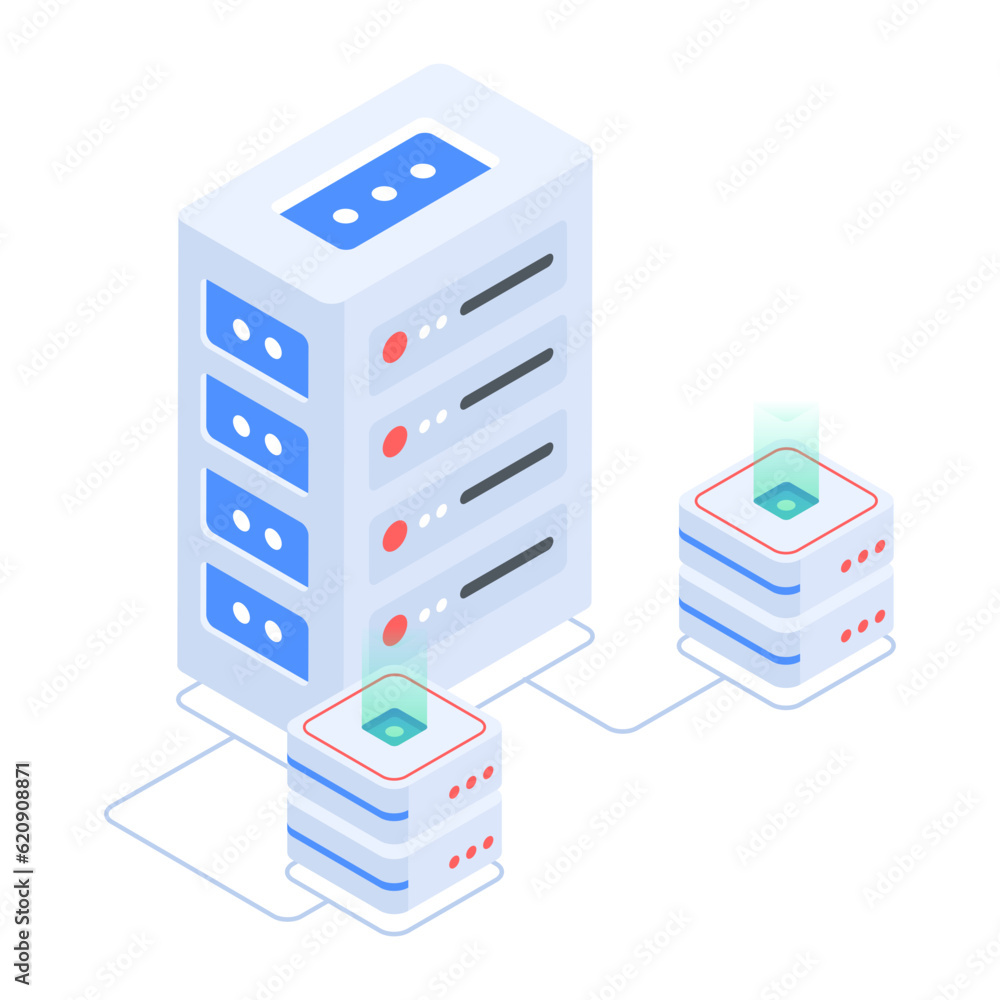 Sticker set of database management isometric icons