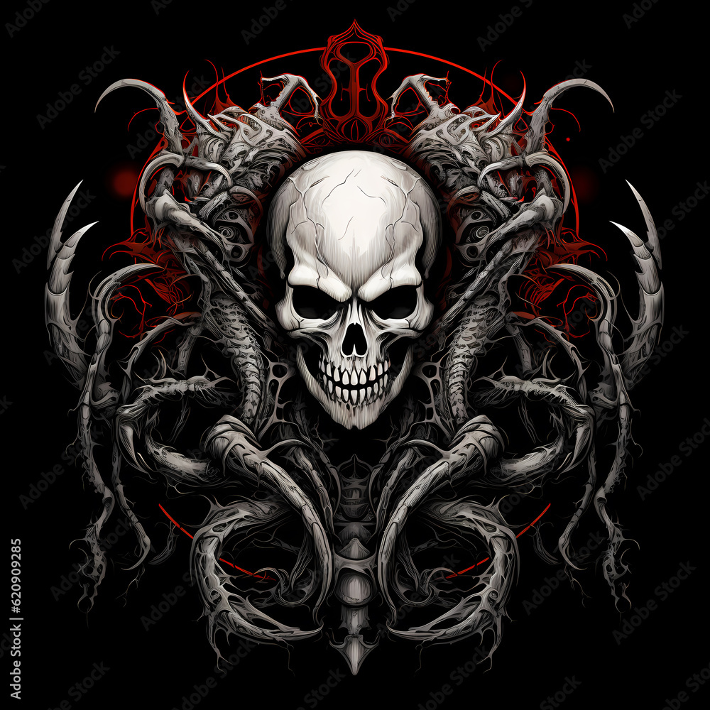 Wall mural skull tattoo design dark art illustration isolated on black background