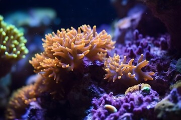 Naklejka na ściany i meble Beautiful coral reef, macro, closeup, Generative AI