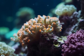 Fototapeta na wymiar Beautiful coral reef, macro, closeup, Generative AI