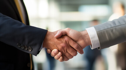 A close-up picture of a businessman shaking hands on a business cooperation agreement in the heart of the city