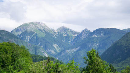 Fototapeta na wymiar Panorama of the mountains of Slovenia on a cloudy day
