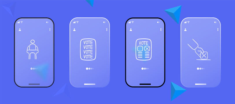 Voting line icon. Elections, ballot, candidate, deputy, president, every voice must be heard. Glassmorphism style. Ui phone app