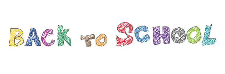 The words Back to School. Isolated text for header, rainbow colored