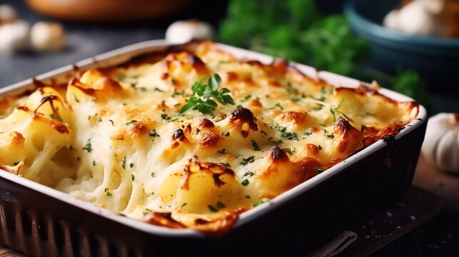 Potato casserole with cream sauce. generative AI