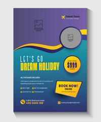 Holiday summer travel vacation tour flyer design template and tourism flyer or traveling poster web ads explore world or travel agency design