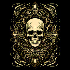 Skull and Tarot tshirt tattoo design dark art illustration isolated on black