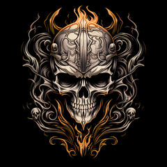 Skull and War Helmet tshirt tattoo design dark art illustration isolated on black