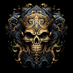 Skull and Steampunk Elements tshirt tattoo design dark art illustration isolated on black