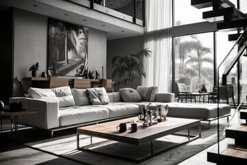 Black And White Modern Interiors, Generative AI