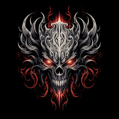 Skull and Flames tshirt tattoo design dark art illustration&nbsp;isolated on black