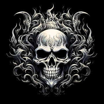 Skull and Sugar Skulls tshirt tattoo design dark art illustration isolated on black