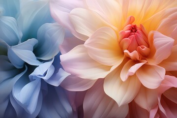 Close up of dahlia flower petals, abstract floral background. Generative Ai