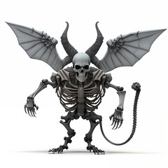 Monster skeleton with horns and wings. Isolated on white background. Generative AI.