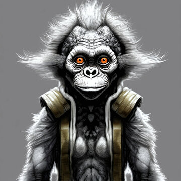 Portrait of a Anthropomorphic Orang-utan wearing a jacket. Digital illustration.