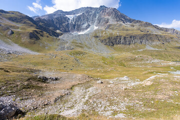 Le mont Pourri est un sommet situé dans la Vanoise, dans la partie septentrionale du massif, à la limite des territoires des communes de Peisey-Nancroix et de Villaroger en Savoie en été - obrazy, fototapety, plakaty