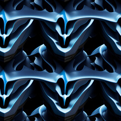 Abstract 3D metal wavy shapes, Seamless pattern. Endless background. Generative AI.