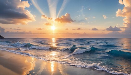 Obraz premium sunset over the sea Sunlit Reflections of Serenity ai generated