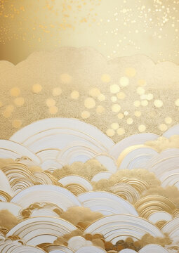 金色の雲海壁紙 雲と波の模様 和風背景イメージ