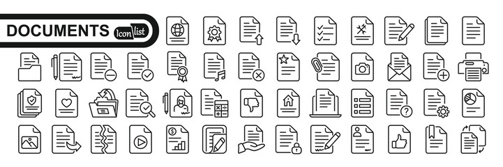 Document line icon set. Documents symbol collection. Different documents icons vector illustration