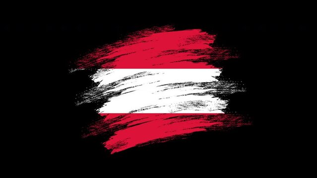 4K Paint Brush Austria Flag with Alpha Channel Stock Video. Waving Brushed Austrian Banner. Transparent Background Texture Fabric Pattern High Detail.