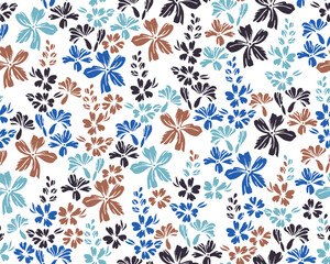 Tiny meadow buttercup flowers seamless ornament vector design. Ditsy rustic