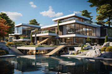 Obraz premium Modern futuristic luxury home. AI generative.