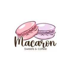Abwaschbare Fototapete Macarons Delicious Macaron Logo, Pink and Lilac Macarons