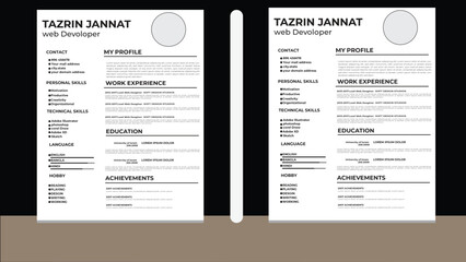 Black and White Minimal Resume Layout .Modern Resume Design Layout.