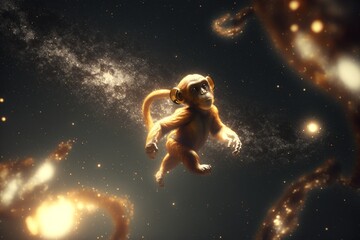 monkey floating in starry outer space, Generative AI