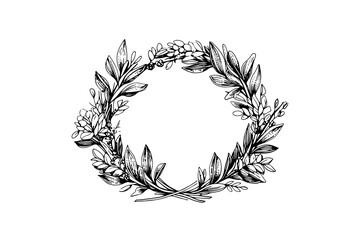 Laurel wreath vintage Baroque frame border monogram engraving vector illustration. - obrazy, fototapety, plakaty