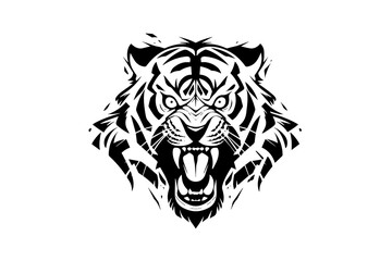 Tiger mascot sport or tattoo design. Black and white vector illustration logotype sign art.