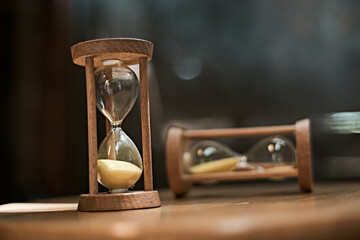 Close up Hourglass, business time management concept