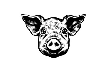 Cute pig or pork head engraving style vector illustration.