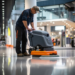 Cleaner cleaning with a machine. Generative AI.