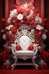 White throne decorated with red flowers.