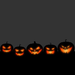 Happy Halloween banner . Halloween party invitation background with pumpkins black glowing eyes black background
