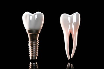 Dental implant and natural tooth comparison showing dental functionality and aesthetics