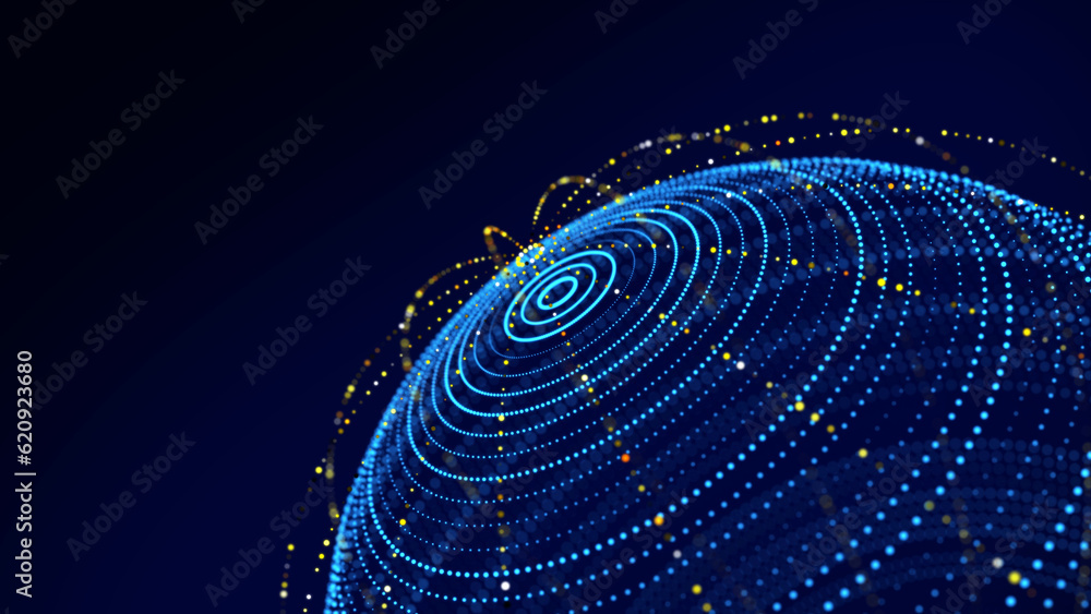 Aufkleber technology blue sphere with connecting dots and lines. digital abstract network structure. 3d render