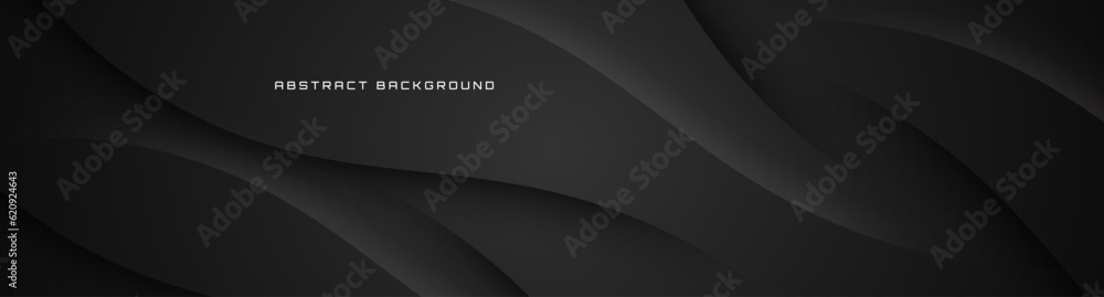 Poster 3d black geometric abstract background overlap layer on dark space with waves decoration. minimalist