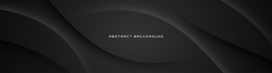 3D black geometric abstract background overlap layer on dark space with waves decoration. Minimalist modern graphic design element cutout style concept for banner, flyer, card, or brochure cover