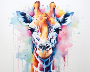 fluidity and unpredictability of watercolors by creating a dynamic and energetic Giraffe print. bold brushstrokes and splashes of color to depict the Giraffe movement and power 