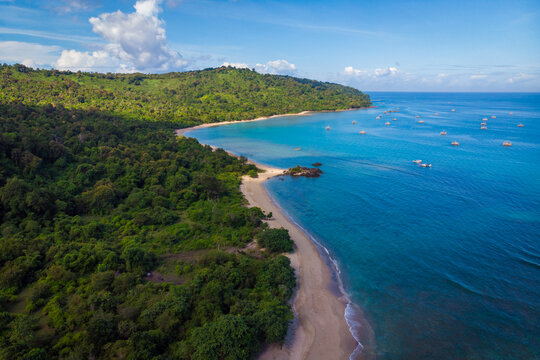 Aerial view of coastal landscape, Pelabuhan Ratu, Sukabumi, West Java, Indonesia